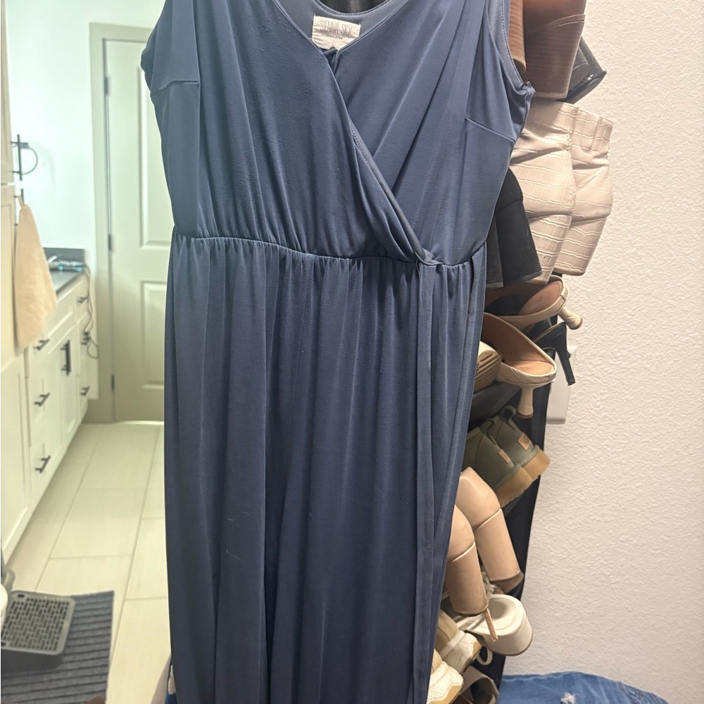 Sienna Sky Navy Sleeveless Wrap-Front Maxi Dress